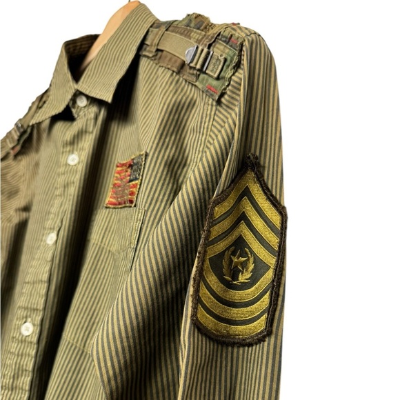 RILEY DENIM Men's Military Shirt Army Green S - Picture 9 of 15